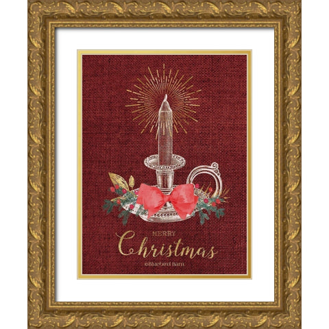 Burlap Vintage Christmas Tall Candlestick Gold Ornate Wood Framed Art Print with Double Matting by Bluebird Barn