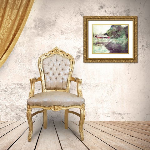 Red Cabin Forest Faith Gold Ornate Wood Framed Art Print with Double Matting by Bluebird Barn