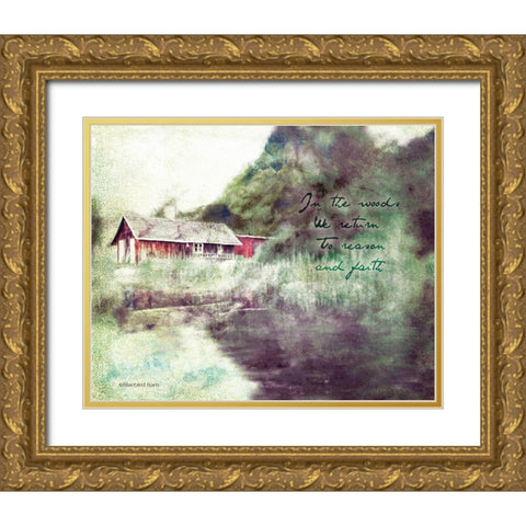 Red Cabin Forest Faith Gold Ornate Wood Framed Art Print with Double Matting by Bluebird Barn