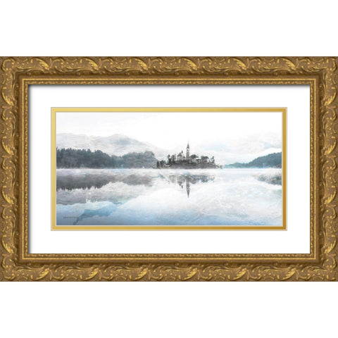 Lake Escape with Village Gold Ornate Wood Framed Art Print with Double Matting by Bluebird Barn