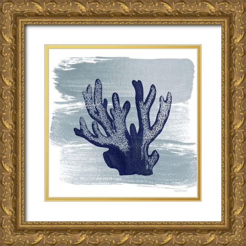 Brushed Midnight Blue Elkhorn Coral Gold Ornate Wood Framed Art Print with Double Matting by Bluebird Barn