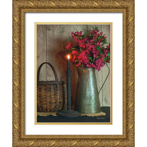 Basket and Blossoms Gold Ornate Wood Framed Art Print with Double Matting by Boyer, Susie