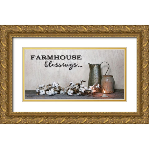 Farmhouse Blessings Gold Ornate Wood Framed Art Print with Double Matting by Boyer, Susie