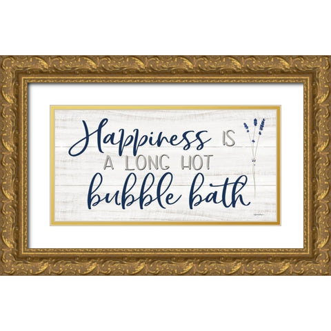 Happiness is a Long Hot Bubble Bath Gold Ornate Wood Framed Art Print with Double Matting by Boyer, Susie