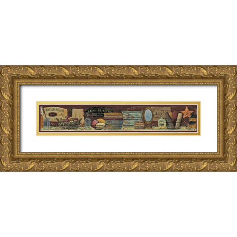 Country Bath Shelf Gold Ornate Wood Framed Art Print with Double Matting by Britton, Pam