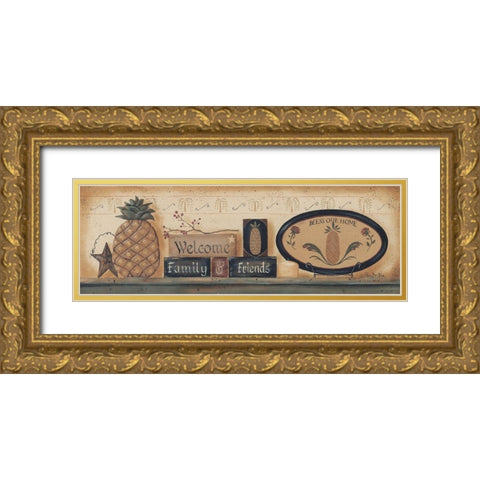 Welcome Family And Friends Gold Ornate Wood Framed Art Print with Double Matting by Britton, Pam