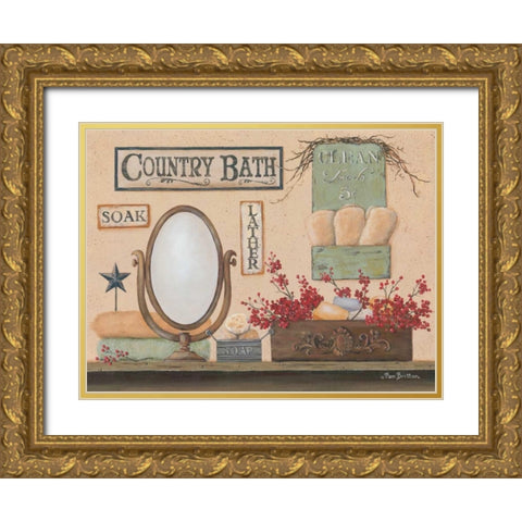 Country Bath Gold Ornate Wood Framed Art Print with Double Matting by Britton, Pam