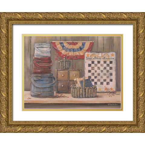 God Bless America Gold Ornate Wood Framed Art Print with Double Matting by Britton, Pam