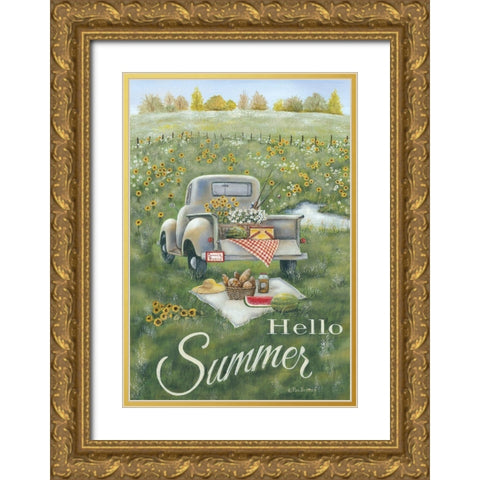 Hello Summer Gold Ornate Wood Framed Art Print with Double Matting by Britton, Pam