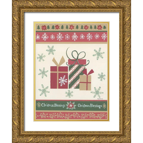 Holiday Joy III Gold Ornate Wood Framed Art Print with Double Matting by Britton, Pam