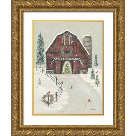 Holiday Barn Gold Ornate Wood Framed Art Print with Double Matting by Britton, Pam