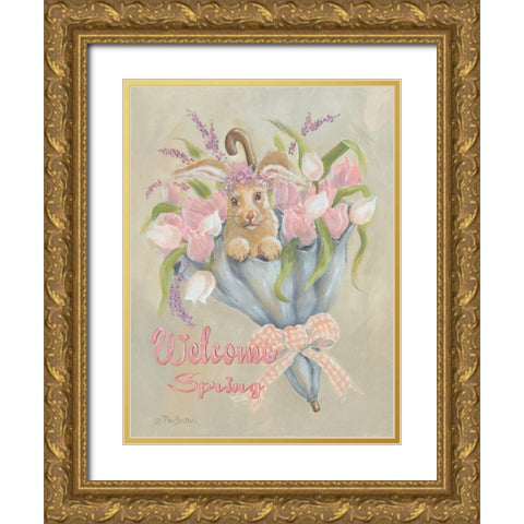 Spring Bunny Gold Ornate Wood Framed Art Print with Double Matting by Britton, Pam