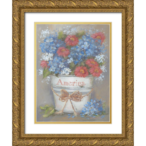 Rustic Red-White And Blue Gold Ornate Wood Framed Art Print with Double Matting by Britton, Pam