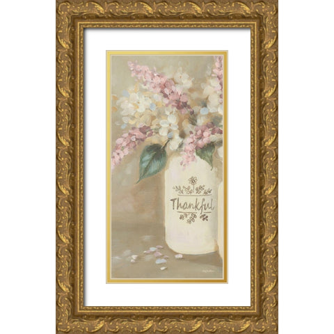 Thankful Flowers Gold Ornate Wood Framed Art Print with Double Matting by Britton, Pam