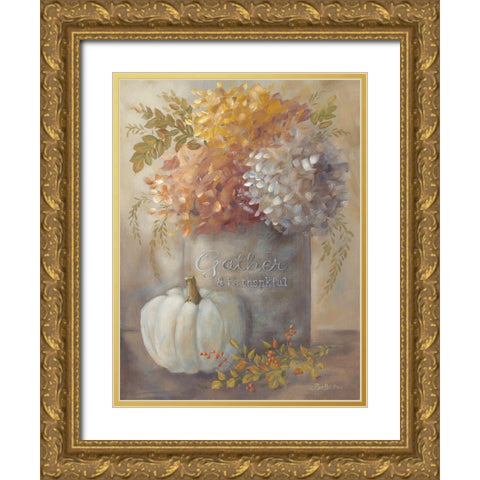 Gather And Be Thankful Gold Ornate Wood Framed Art Print with Double Matting by Britton, Pam