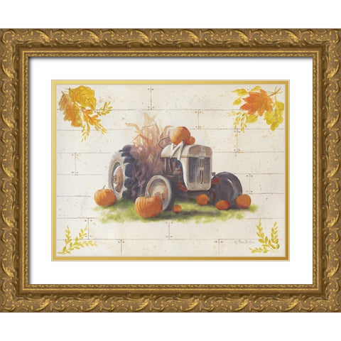 Harvest Tractor Gold Ornate Wood Framed Art Print with Double Matting by Britton, Pam