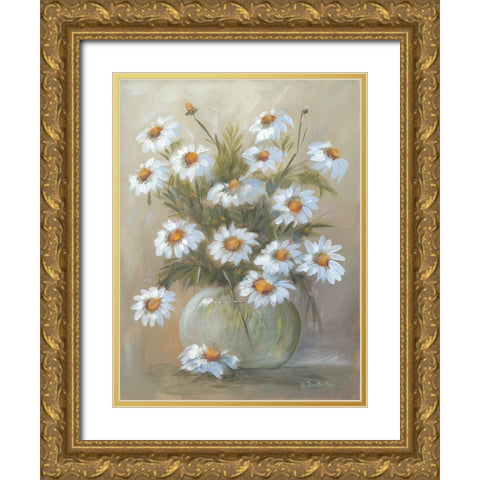 Bowl of Daisies Gold Ornate Wood Framed Art Print with Double Matting by Britton, Pam