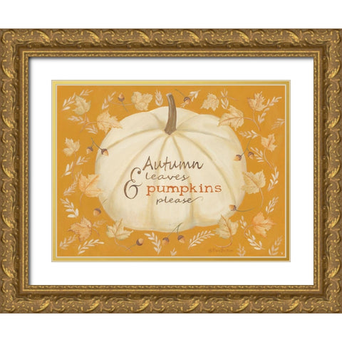 Autumn Leaves And Pumpkin Gold Ornate Wood Framed Art Print with Double Matting by Britton, Pam