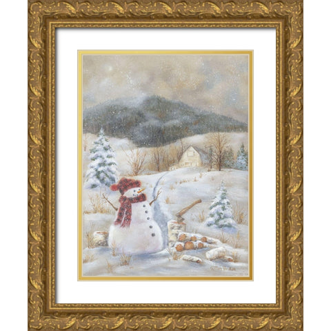 Snowy Day Fun Gold Ornate Wood Framed Art Print with Double Matting by Britton, Pam