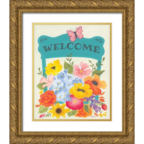 Bunches of Welcome Gold Ornate Wood Framed Art Print with Double Matting by Britton, Pam