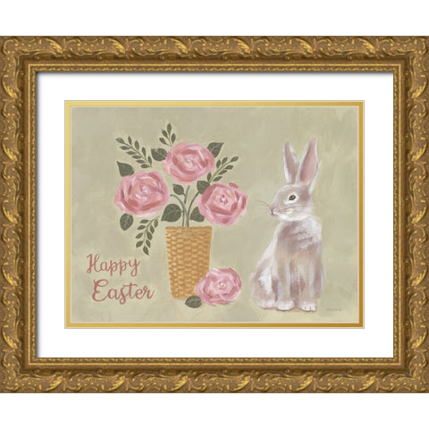 Happy Easter Basket Gold Ornate Wood Framed Art Print with Double Matting by Britton, Pam