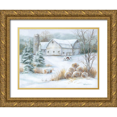 Winter Hay Gold Ornate Wood Framed Art Print with Double Matting by Britton, Pam