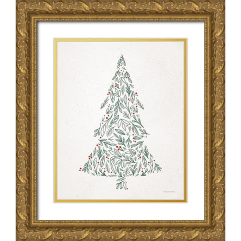 Floral Christmas Tree III  Gold Ornate Wood Framed Art Print with Double Matting by Lady Louise Designs