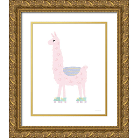 Llama Gold Ornate Wood Framed Art Print with Double Matting by Lady Louise Designs