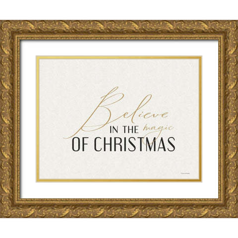 Believe in the Magic of Christmas Gold Ornate Wood Framed Art Print with Double Matting by Lady Louise Designs