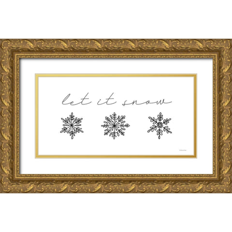 Let It Snow Gold Ornate Wood Framed Art Print with Double Matting by Lady Louise Designs