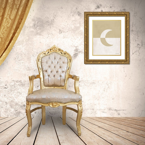 Neutral Nursery Half Moon     Gold Ornate Wood Framed Art Print with Double Matting by Lady Louise Designs