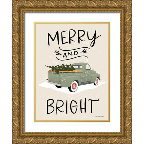 Merry Truck Gold Ornate Wood Framed Art Print with Double Matting by Lady Louise Designs