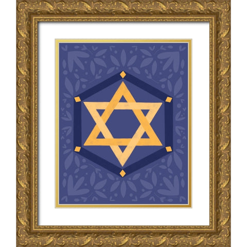 Star of David Gold Ornate Wood Framed Art Print with Double Matting by Lady Louise Designs