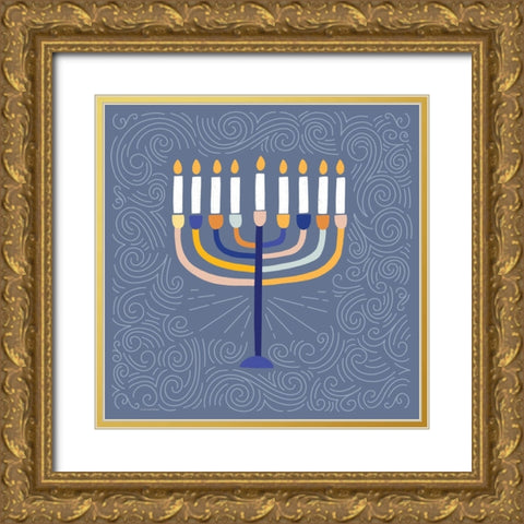 Deco Menorah Gold Ornate Wood Framed Art Print with Double Matting by Lady Louise Designs