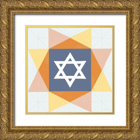 Star Quilt Gold Ornate Wood Framed Art Print with Double Matting by Lady Louise Designs