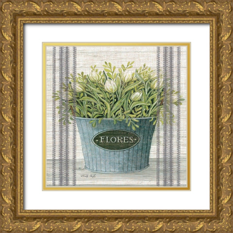 Galvanized Flores Gold Ornate Wood Framed Art Print with Double Matting by Jacobs, Cindy