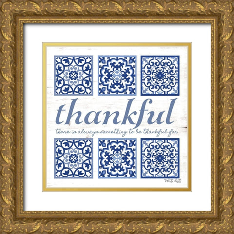 Thankful Tile Gold Ornate Wood Framed Art Print with Double Matting by Jacobs, Cindy