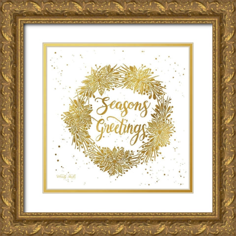 Seasons Greetings   Gold Ornate Wood Framed Art Print with Double Matting by Jacobs, Cindy