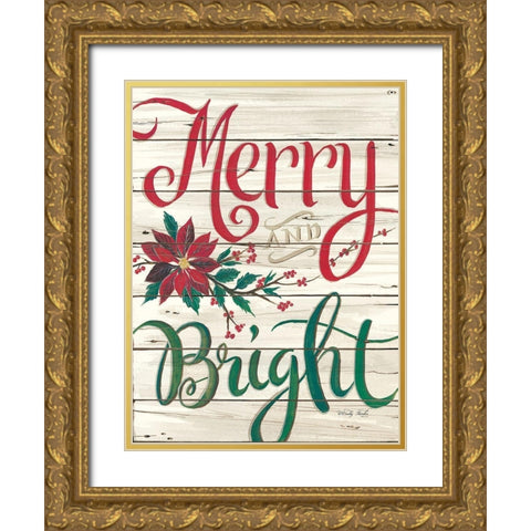 Merry and Bright Shiplap Gold Ornate Wood Framed Art Print with Double Matting by Jacobs, Cindy