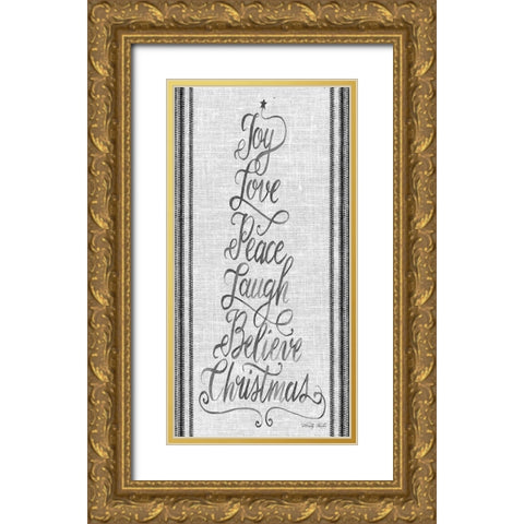 Christmas Word Tree   Gold Ornate Wood Framed Art Print with Double Matting by Jacobs, Cindy