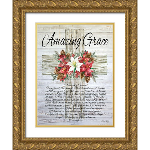 Amazing Grace Christmas Cross   Gold Ornate Wood Framed Art Print with Double Matting by Jacobs, Cindy