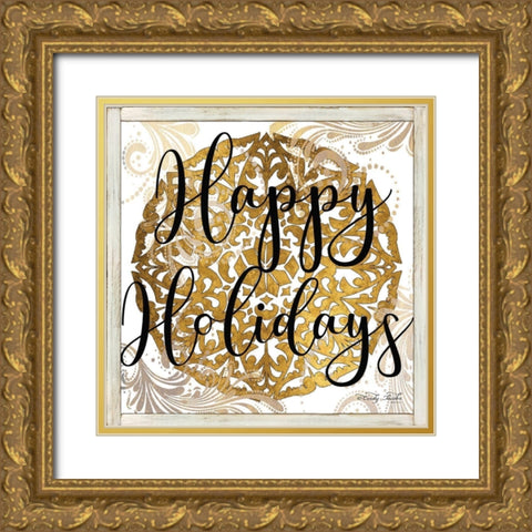 Happy Holidays Mandala II   Gold Ornate Wood Framed Art Print with Double Matting by Jacobs, Cindy