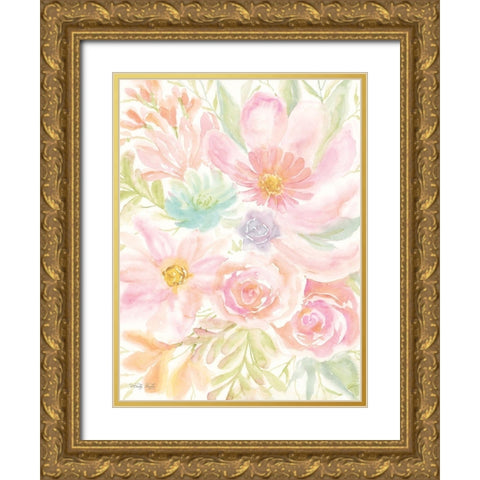 Mixed Floral Blooms II Gold Ornate Wood Framed Art Print with Double Matting by Jacobs, Cindy