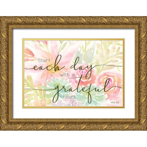 Floral Grateful Heart Gold Ornate Wood Framed Art Print with Double Matting by Jacobs, Cindy