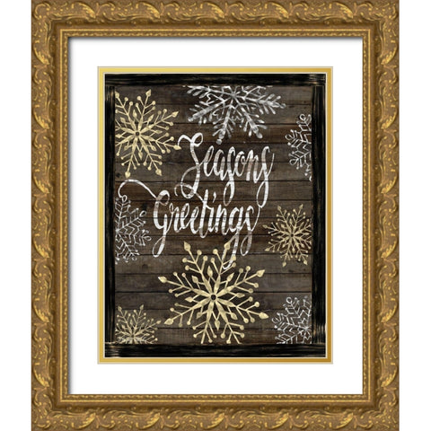 Snowflake Seasons Greetings  Gold Ornate Wood Framed Art Print with Double Matting by Jacobs, Cindy