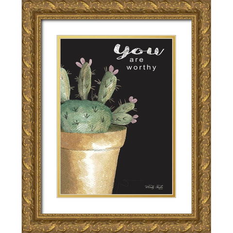 You Are Worthy Cactus     Gold Ornate Wood Framed Art Print with Double Matting by Jacobs, Cindy