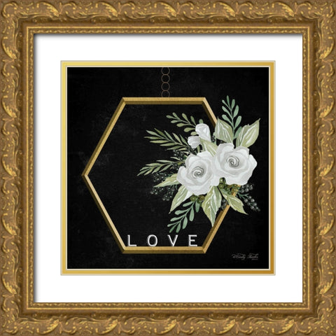 Geometric Hexagon Muted Floral Gold Ornate Wood Framed Art Print with Double Matting by Jacobs, Cindy