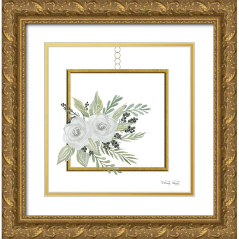 Geometric Square Muted Floral Gold Ornate Wood Framed Art Print with Double Matting by Jacobs, Cindy