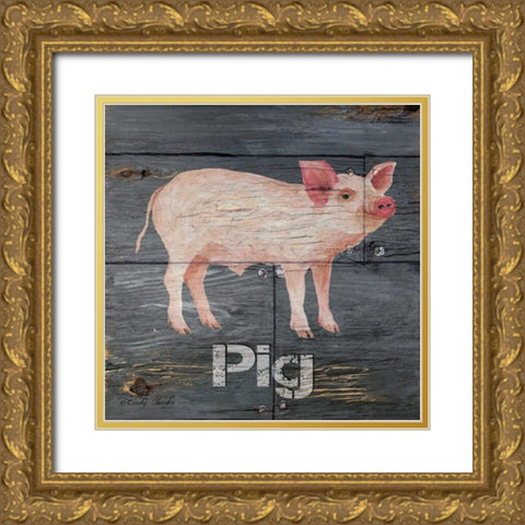 Pig Gold Ornate Wood Framed Art Print with Double Matting by Jacobs, Cindy
