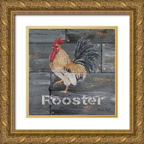 Rooster Gold Ornate Wood Framed Art Print with Double Matting by Jacobs, Cindy